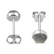 Labradorite Stone Round Sterling Silver Stud Earrings, e440st